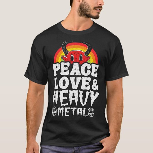 Punk Rock Kids Metal Rainbow Satan Peace Love & He Tシャツ (正面)