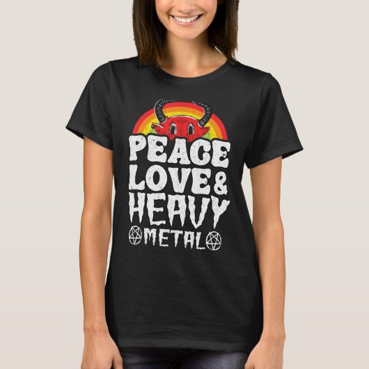 Punk Rock Kids Metal Rainbow Satan Peace Love & He Tシャツ (正面)