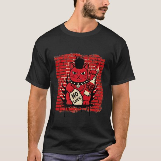 Punk Rock Maneki Neko - Anarchy Lucky Cat Graffiti Tシャツ (正面)