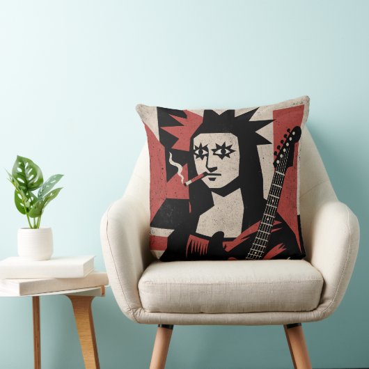 Punk Rock Mona Lisa Guitar Art クッション (椅子)