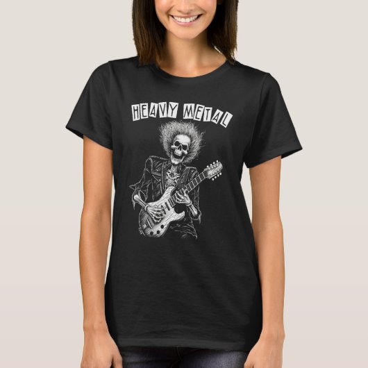 Punk Rock N Roll Skeleton Guitarist Heavy Metal Tシャツ (正面)