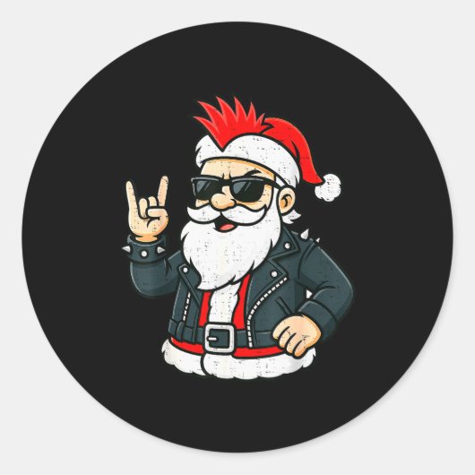 Punk Rock Santa Claus Emo Christmas Rocker Pajamas ラウンドシール (正面)