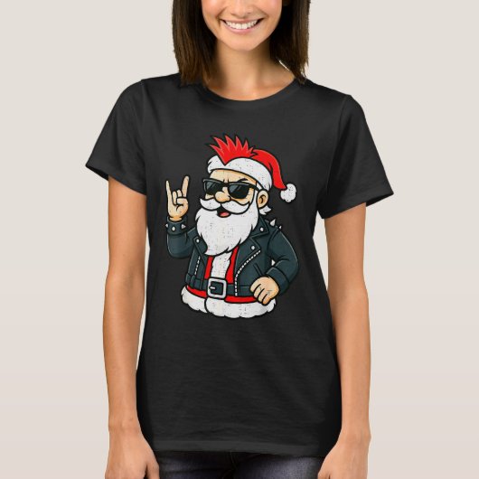 Punk Rock Santa Claus Emo Christmas Rocker Pajamas Tシャツ (正面)