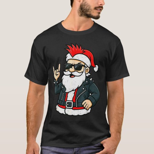 Punk Rock Santa Claus Emo Christmas Rocker Pajamas Tシャツ (正面)