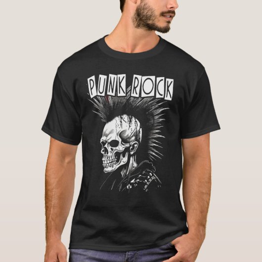 Punk Rock Skull Skeleton Mohawk Mohican  Punk Tシャツ (正面)