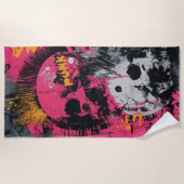 Punk Skull Graffiti Collage in Pink and Yellow ビーチタオル (正面)