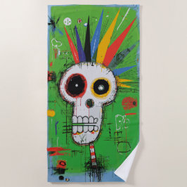 Punk Skull Graffiti Street Art ビーチタオル