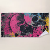 Punk Skull Graffiti Urban Street Art Illustration ビーチタオル (正面)