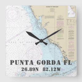 Punta Gorda FLの緯度の経度の航海のな図表 スクエア壁時計
