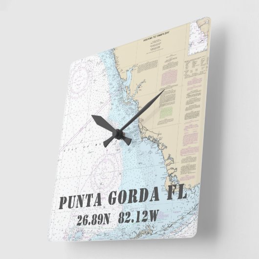Punta Gorda FLの緯度の経度の航海のな図表 スクエア壁時計 (傾斜)