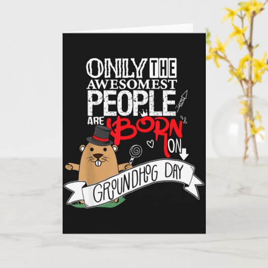 Punxsy Phils Cute Groundhog Day February 2nd Birth カード (黄色い花)