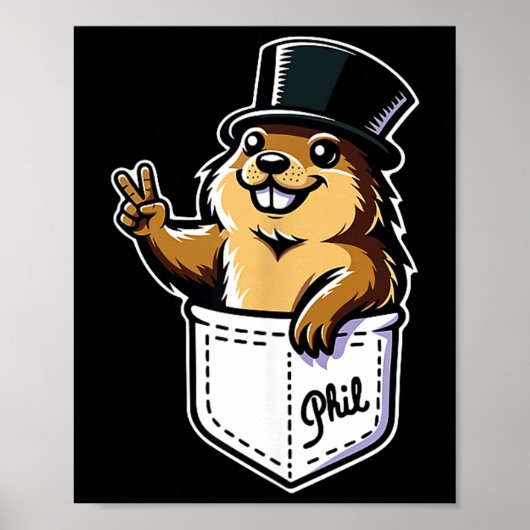 Punxy Phils Cute Groundhog Day Pocket Design Febru ポスター (正面)