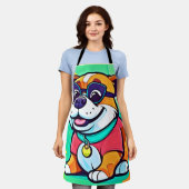 Pup Cartoonクールスタイルアートワーク エプロン (着用した状態)