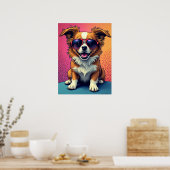 Pup Vibes -クールアヴィエーターサングラスアートのドッグポップ・アートの ポスター (キッチン)