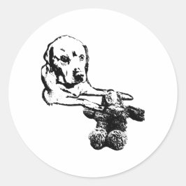 Pup with Teddy Bear | Dog Art Sticker ラウンドシール