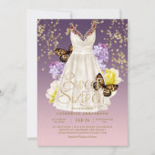 Pupleのピンクの金ゴールドのグリッターの服のバラのSweet sixteen 招待状 (正面)