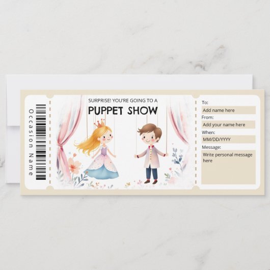 Puppet Show Gift Certificate 招待状 (正面)