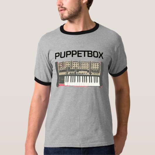 Puppetboxのシンセサイザのロゴ Tシャツ (正面)
