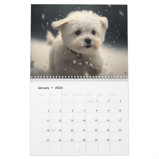 Puppies 2026 Calendar カレンダー (1月 2026)