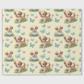 Puppies and Butterflies Pattern Baby ラッピングペーパー (フラット)