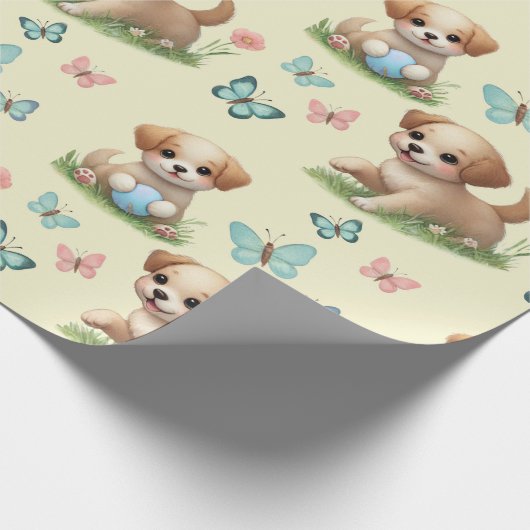 Puppies and Butterflies Pattern Baby ラッピングペーパー (角)