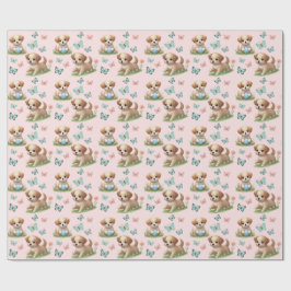Puppies and Butterflies Pattern Baby Bib ラッピングペーパー
