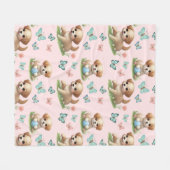 Puppies and Butterflies Pattern Blanket フリースブランケット (正面(横))