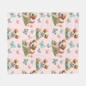 Puppies and Butterflies Pattern Blanket フリースブランケット (正面(横))