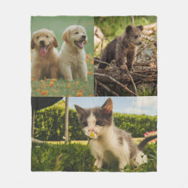 Puppies, Bear Cub and Kitten Nature Fleece Blanket フリースブランケット