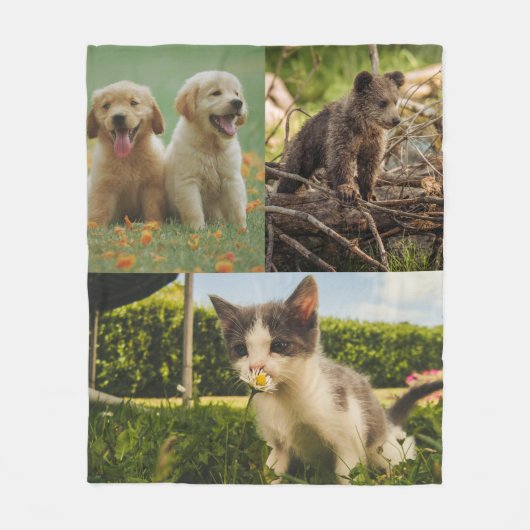 Puppies, Bear Cub and Kitten Nature Fleece Blanket フリースブランケット (正面)