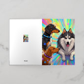 Puppies de perros con un fondo de arcoíris 箔グリーティングカード (外側レイダウン)