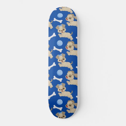Puppies White Dog Bones Blue Ball Animal Lover スケートボード (正面)