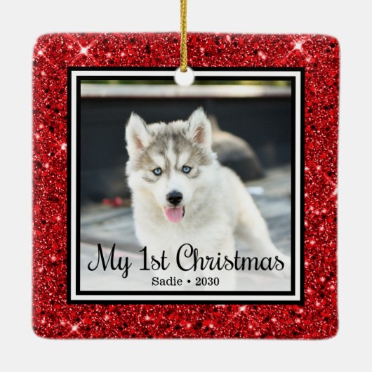 Puppyの第1回クリスマス2写真 セラミックオーナメント (裏面)