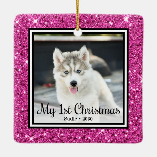 Puppyの第1回クリスマス2写真 セラミックオーナメント (裏面)