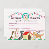 Puppy Adoption Certificate for a Pet Invitation Po インビテーションポストカード (正面/裏面)