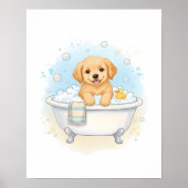 Puppy Bath Time Fun Kids Bathroom Wall Art ポスター (正面)