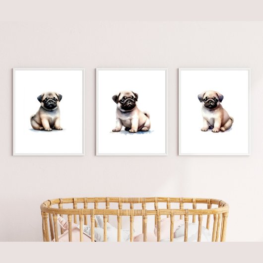 Puppy Bedroom Decor, Pug Dog Print,