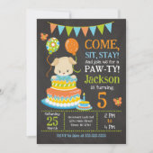 Puppy Birthday Invitation Boy Paw-ty Party 招待状 (正面)