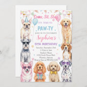 Puppy Birthday Invitation Dog Party Pawty Girl 招待状 (正面/裏面)