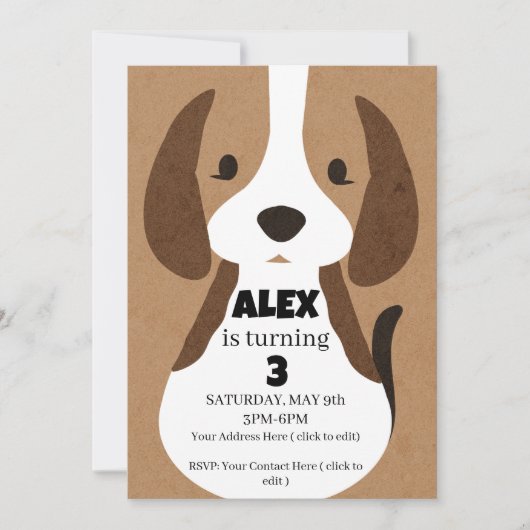 Puppy Birthday Party Invitation  Boys | Editable 招待状 (正面)
