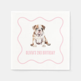 Puppy bulldog preppy pink plaid birthday スタンダードカクテルナプキン