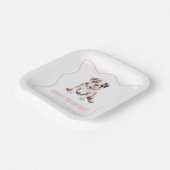 Puppy bulldog preppy pink plaid birthday ペーパープレート (傾斜あり)