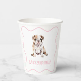 Puppy bulldog preppy pink plaid birthday 紙コップ