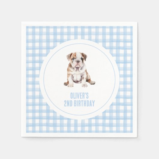 Puppy bulldog preppy plaid birthday スタンダードカクテルナプキン (正面)