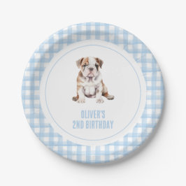 Puppy bulldog preppy plaid birthday ペーパープレート