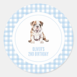 Puppy bulldog preppy plaid birthday ラウンドシール