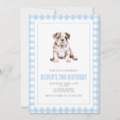 Puppy bulldog preppy plaid birthday 招待状 (正面)
