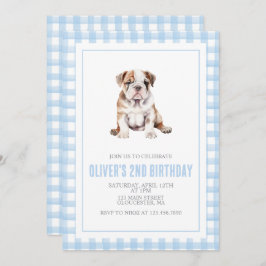 Puppy bulldog preppy plaid birthday 招待状