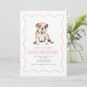 Puppy bulldog preppy plaid birthday invitation 招待状 (スタンド正面)