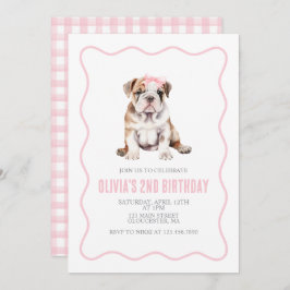 Puppy bulldog preppy plaid birthday invitation 招待状